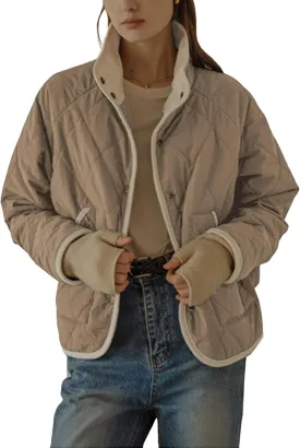 Faleave Women's Quilted Jacket Button Down Puffer Jacket Lightweight Coats Padded Outwear with Pockets