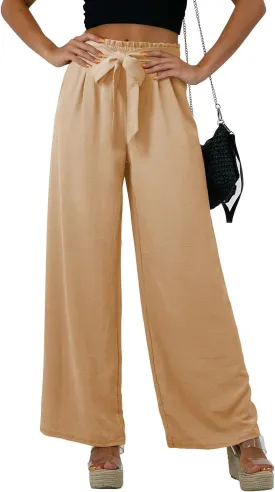Feiersi Women Casual Wide Leg Pants High Waisted Business Work Casual Pants Loose Flowy Beach Palazzo Pants