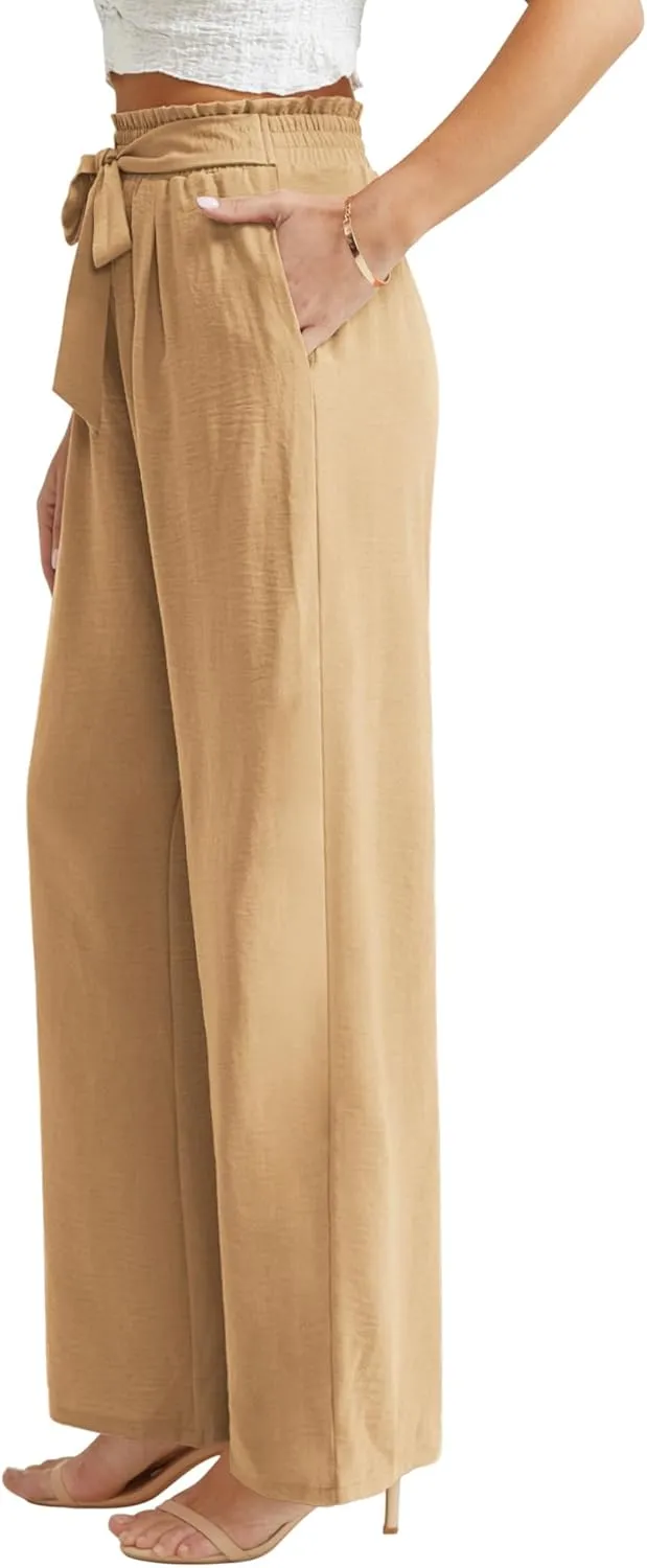 Feiersi Women Casual Wide Leg Pants High Waisted Business Work Casual Pants Loose Flowy Beach Palazzo Pants