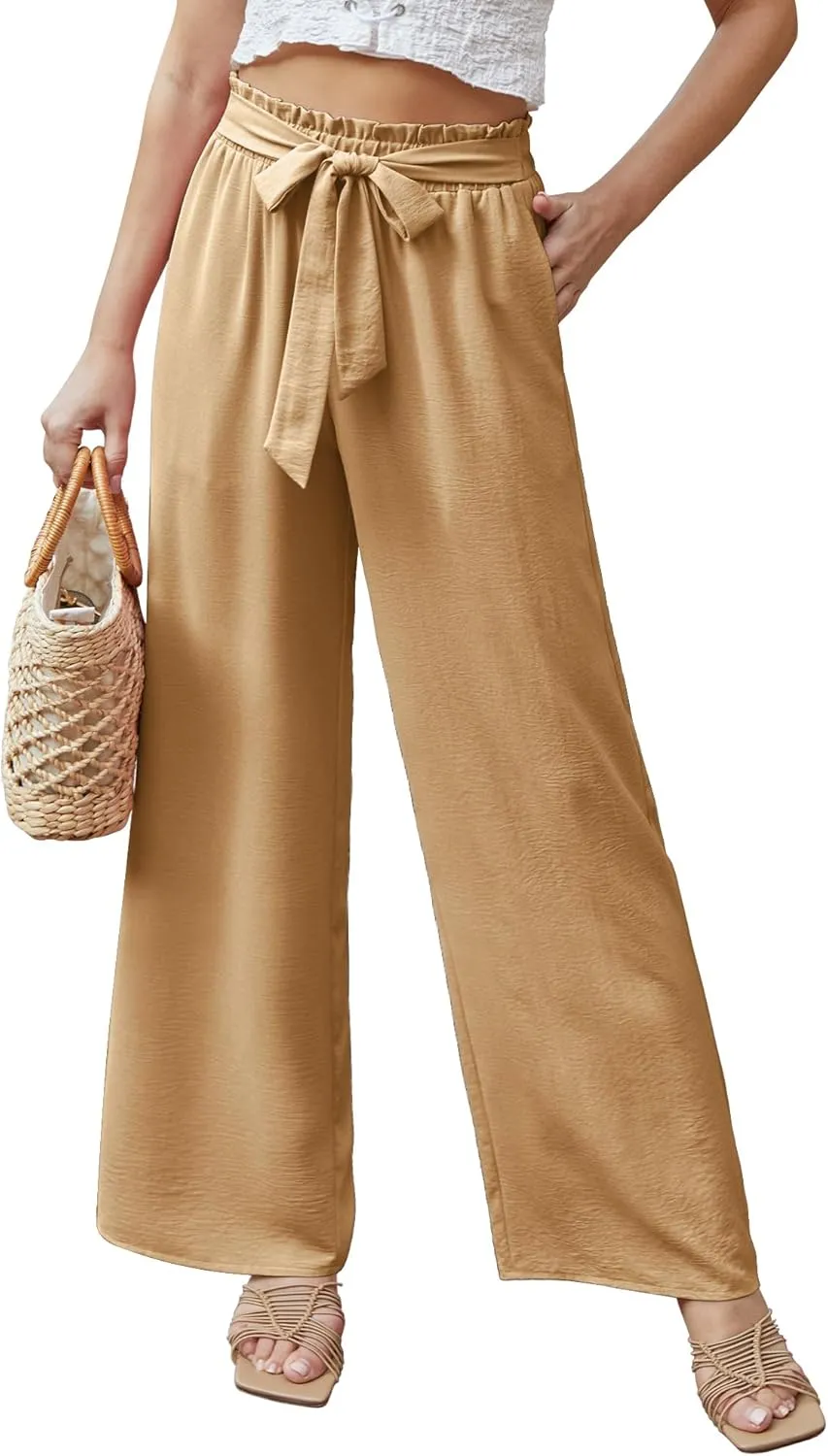 Feiersi Women Casual Wide Leg Pants High Waisted Business Work Casual Pants Loose Flowy Beach Palazzo Pants