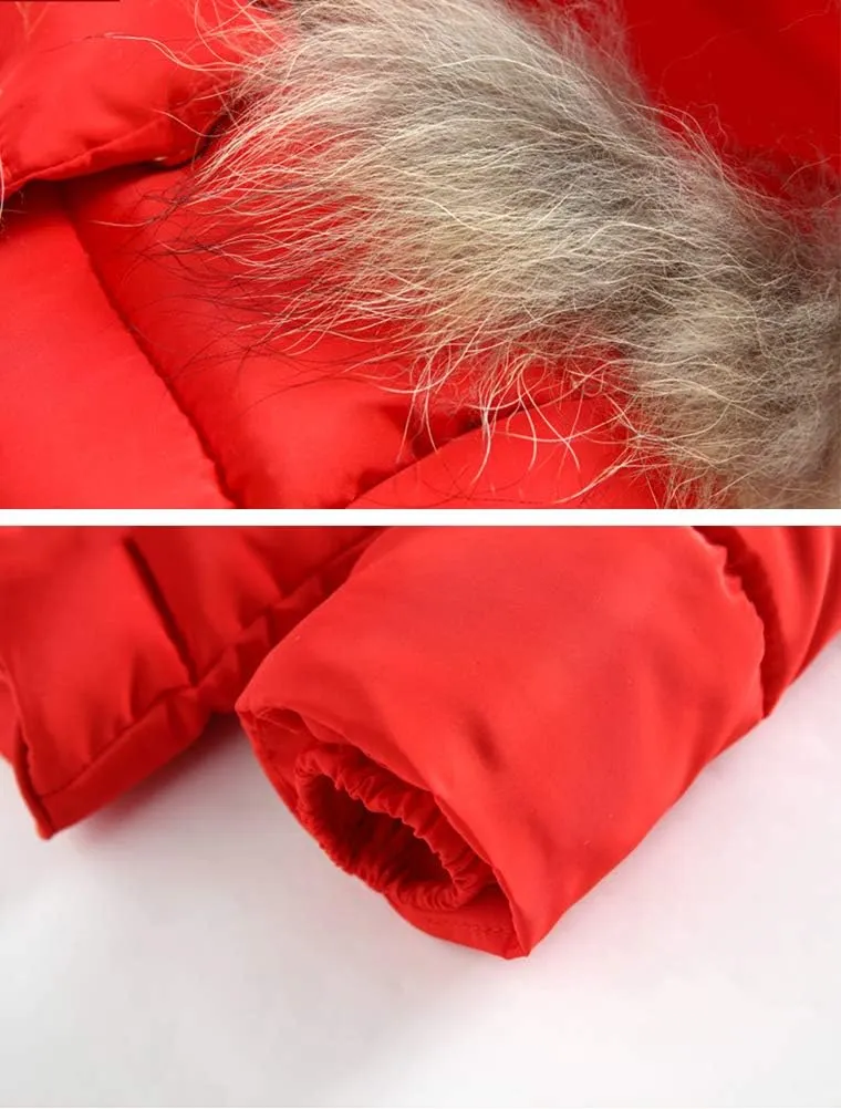 Mallimoda Baby Boys Girls Down Jacket Toddler Winter Warm Puffer Down Coat Cotton Hooded Fur Snowsuit