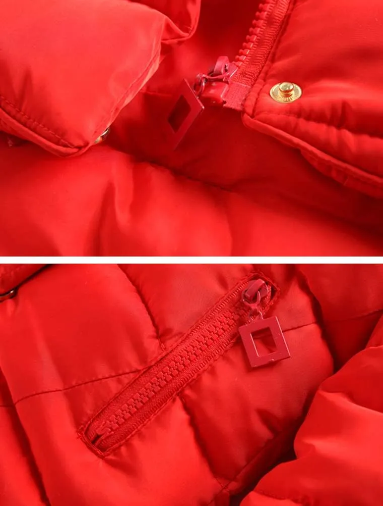 Mallimoda Baby Boys Girls Down Jacket Toddler Winter Warm Puffer Down Coat Cotton Hooded Fur Snowsuit