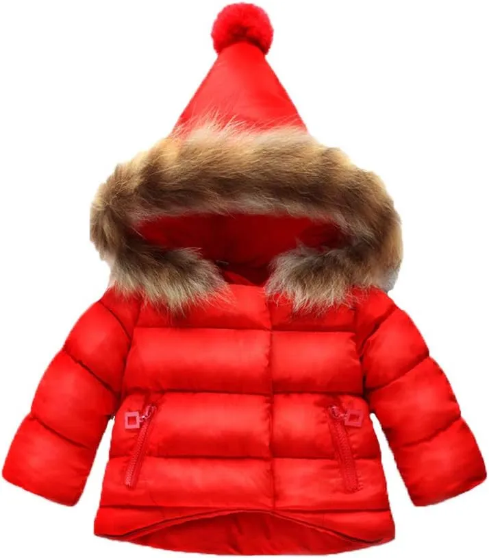 Mallimoda Baby Boys Girls Down Jacket Toddler Winter Warm Puffer Down Coat Cotton Hooded Fur Snowsuit
