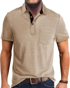 Mens Athletic Short Sleeve Polo Shirts Casual Moisture Wicking Golf Shirts Buttons Collared Solid T Shirts with Pocket