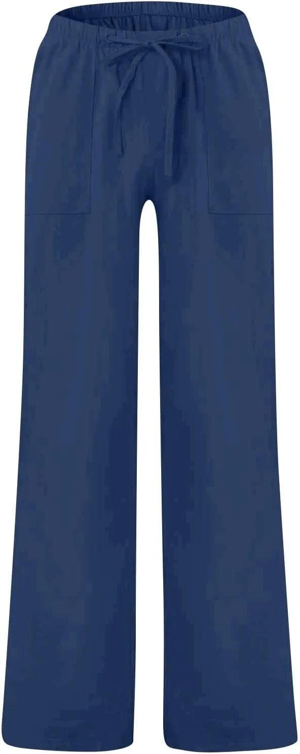 Mens Casual Cotton Linen Pants Elastic Waist Linen Pants Drawstring Summer Beach Yoga Soft Trouser