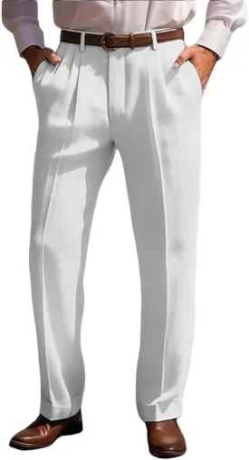 Mens Linen Leisure Dress Pants Pleated Summer Casual Pants Loose Fit Breathable Beach Vacation Pants Long