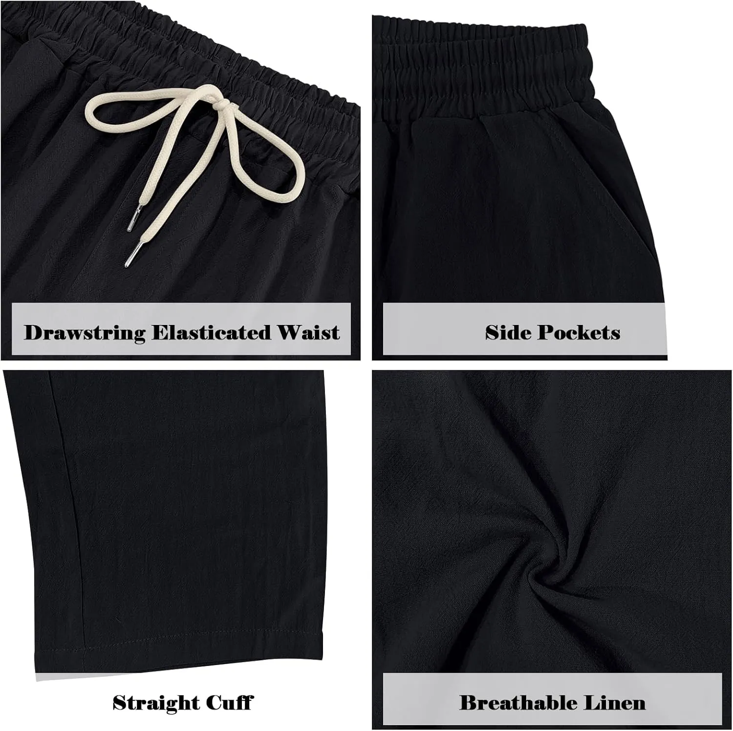 Mens Linen Pants Casual Summer Beach Pants Lightweight Drawstring Yoga Trousers Vacation Cargo Pants with Pockets
