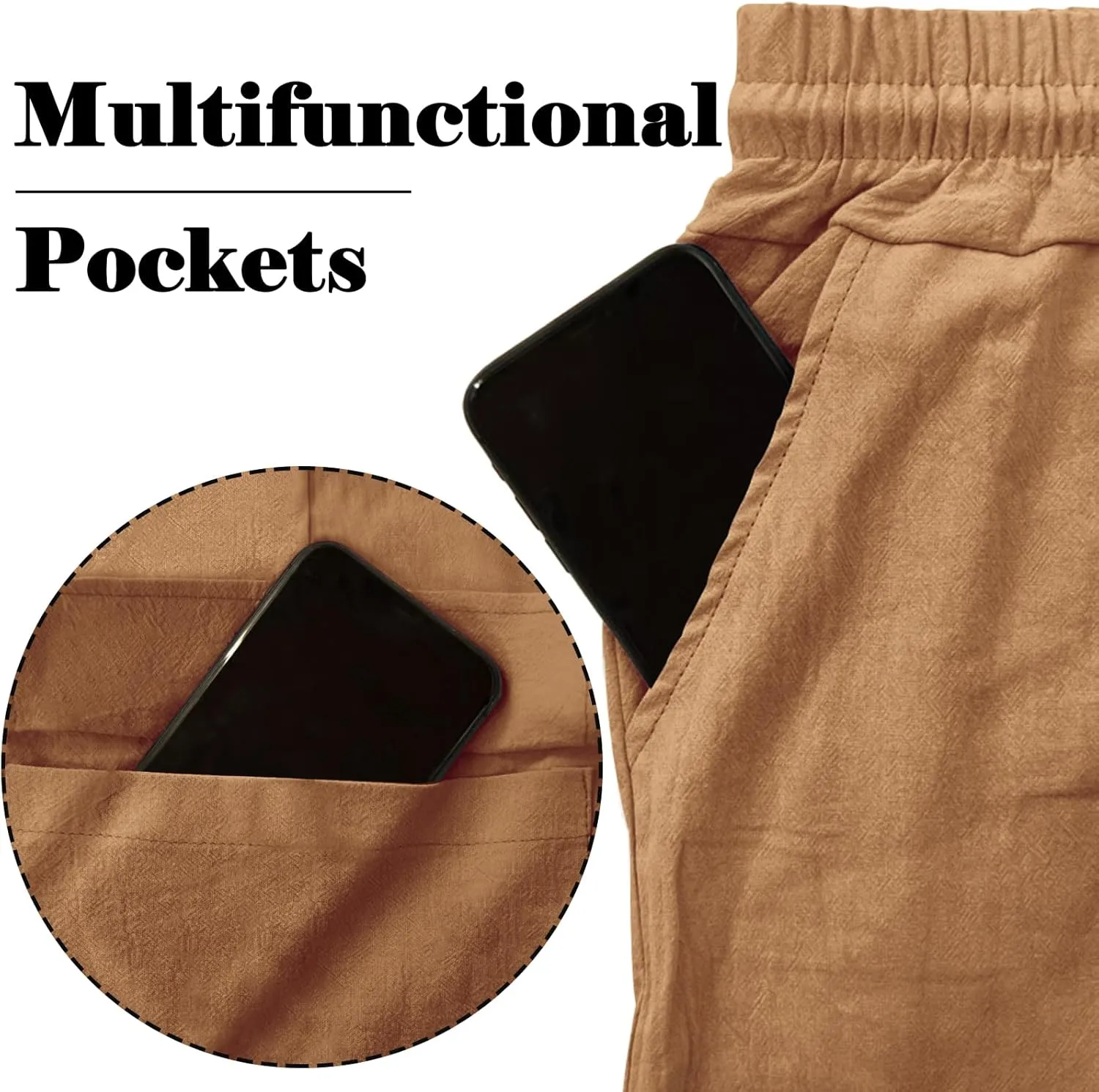 Mens Linen Pants Casual Summer Beach Pants Lightweight Drawstring Yoga Trousers Vacation Cargo Pants with Pockets