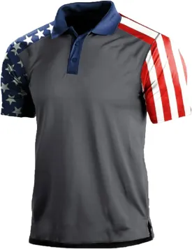 Men's Polo Shirt Short Sleeve Quick Dry American Flag Print Graphic Split Color Golf Shirt for Sport