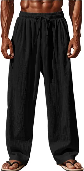 Mens Straight Loose Baggy Lightweight Lace Up Elastic Casual Yoga Sweatpants Travel Lounge Beach Trousers Pants