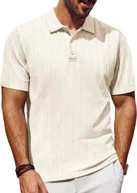 PJ PAUL JONES Mens Polo Shirts Short Sleeve Fashion Textured Polo Shirt Regular Fit Stretchy Golf Shirts