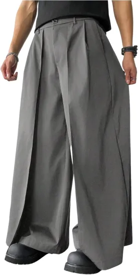 SHENHE Men's Wide Leg Pleated Pants Zipper Fly Baggy Pants Casual Business Dress Pants