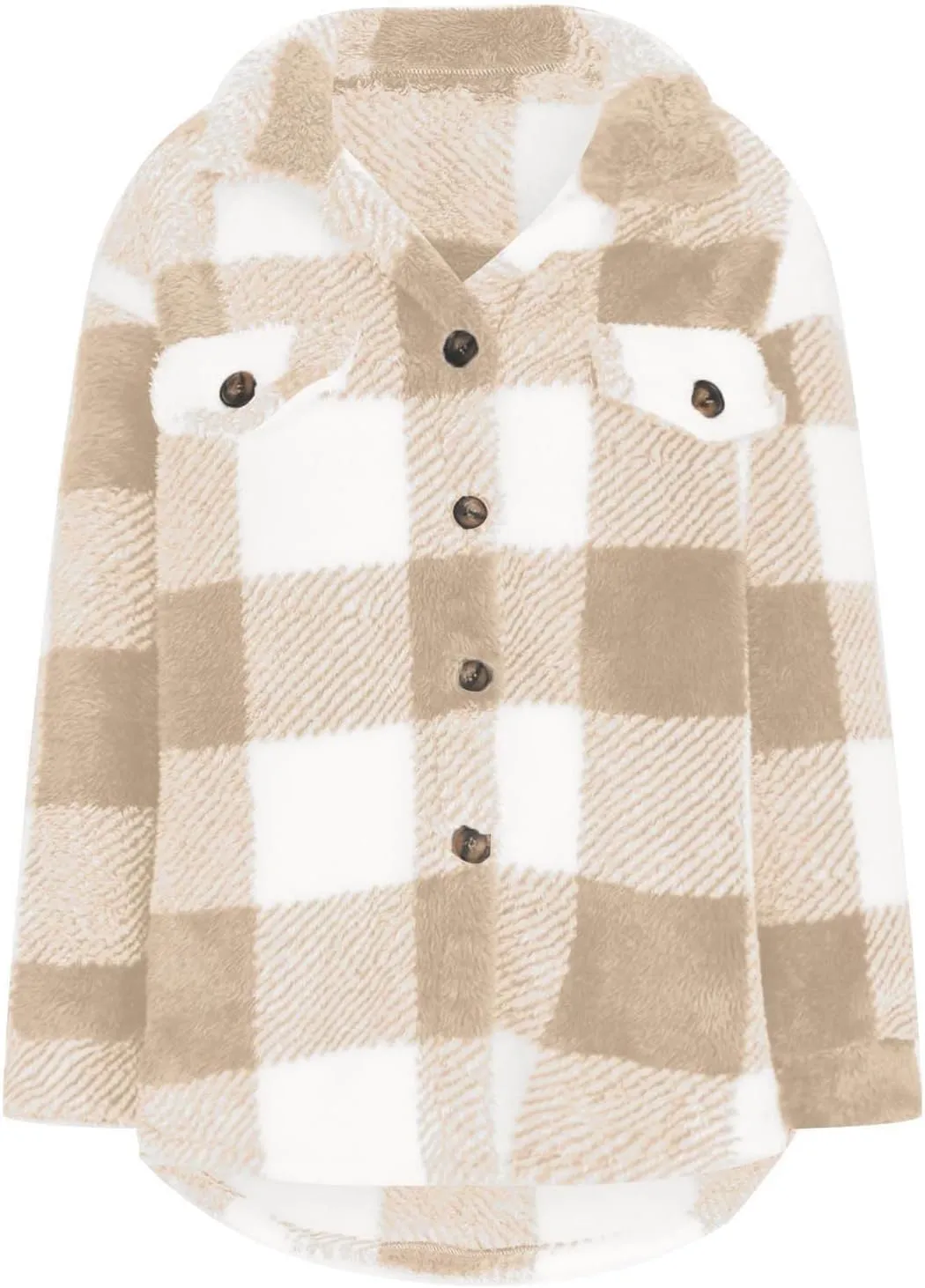 TWGONE Womens Plaid Shacket Jacket Fleece Lapel Button Down Jackets Casual Long Sleeve Flannel Coats Winter Warm Clothes