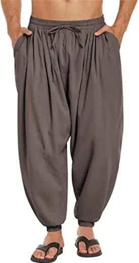 Wankang Men's Cotton Linen Harem Pants Drawstring Casual Bagge Trousers Lightweight Loose Beach Yoga Pants for Men