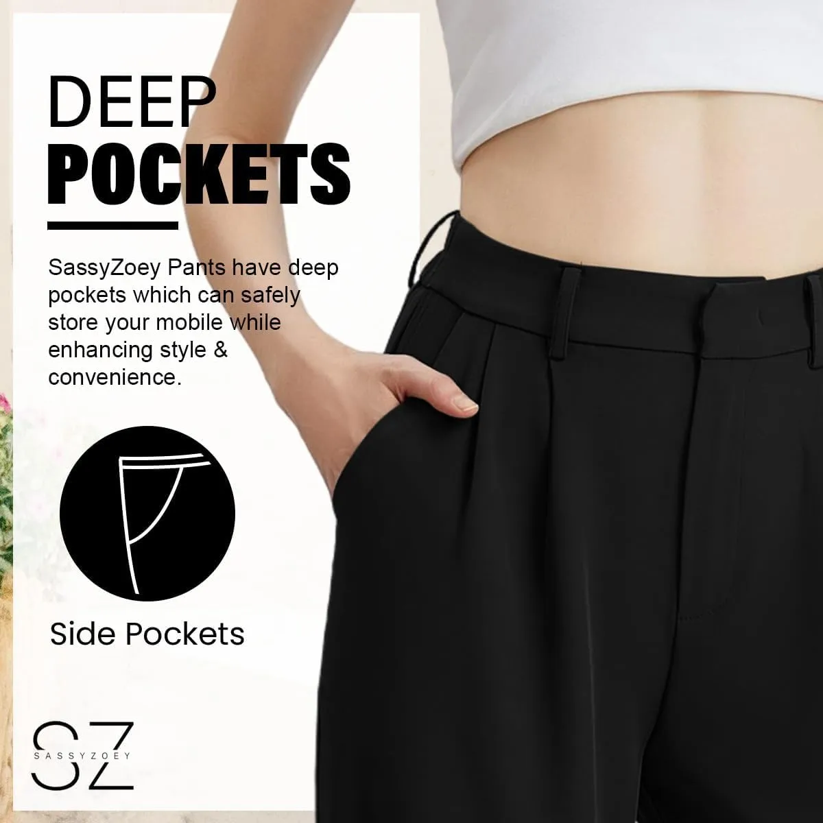 Wide Leg Pants | High Waisted Trousers with Pockets | Comfortable Work Pants | Business Casual Pants