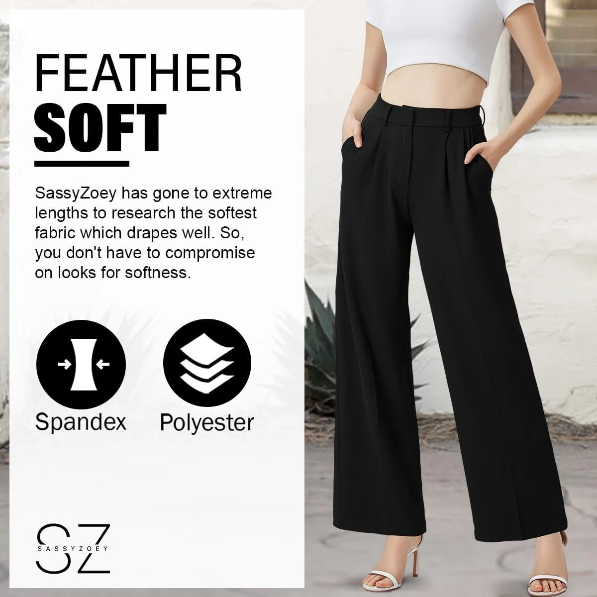 Wide Leg Pants | High Waisted Trousers with Pockets | Comfortable Work Pants | Business Casual Pants