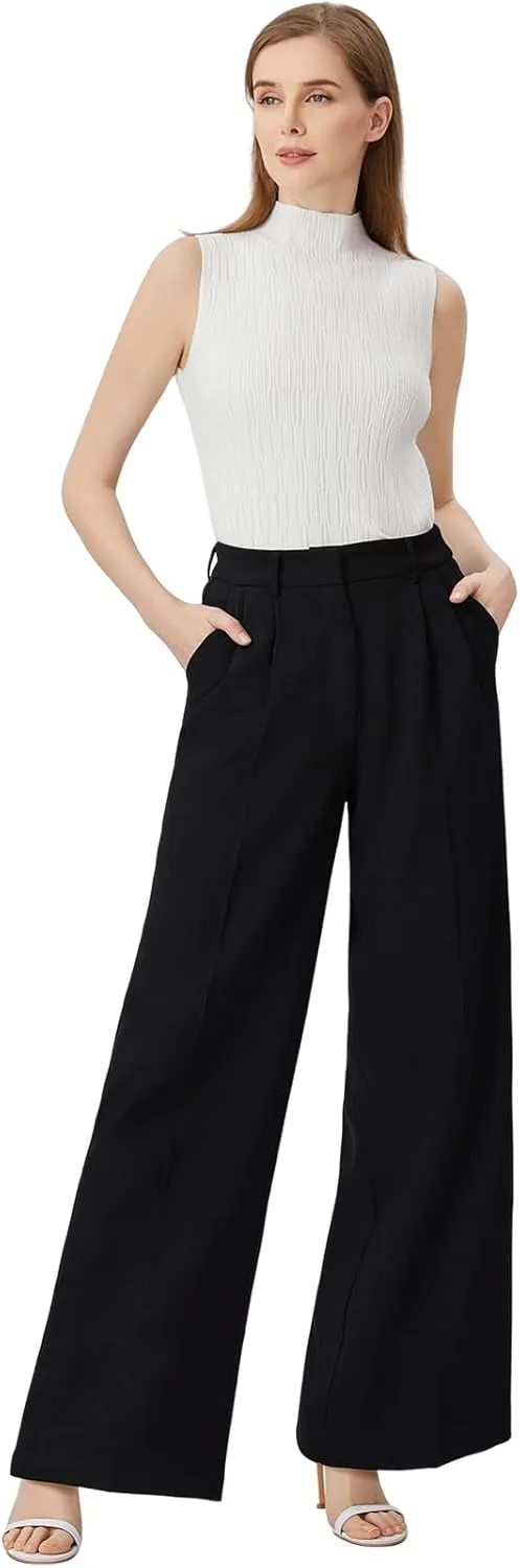 Wide Leg Pants | High Waisted Trousers with Pockets | Comfortable Work Pants | Business Casual Pants