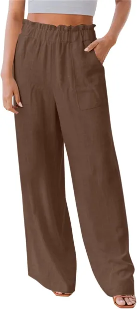 Wide Leg Pants Woman Drawstring Elastic Waist Palazzo Pants Casual Loose Beach Long Trousers Women's Pants