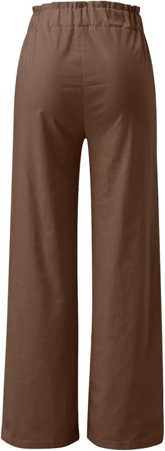 Wide Leg Pants Woman Drawstring Elastic Waist Palazzo Pants Casual Loose Beach Long Trousers Women's Pants