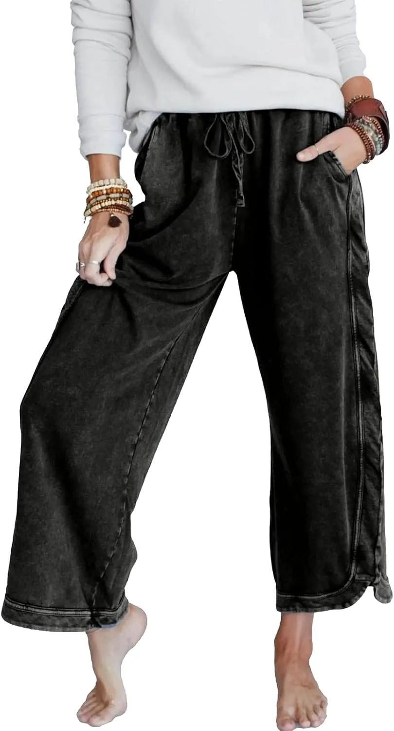 Womens Wide Leg Pants Casual High Waisted Palazzo Pants Lightweight Summer Flowy Beach Pants with Pockets