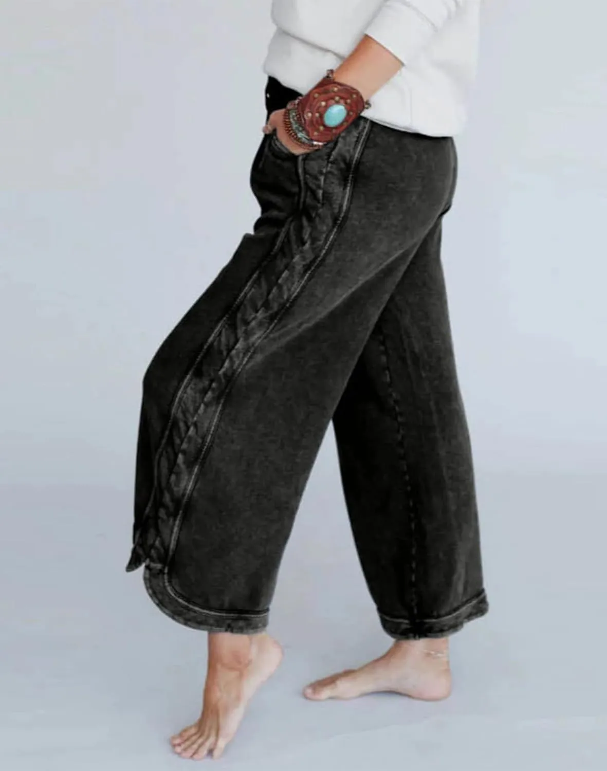 Womens Wide Leg Pants Casual High Waisted Palazzo Pants Lightweight Summer Flowy Beach Pants with Pockets