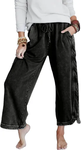Womens Wide Leg Pants Casual High Waisted Palazzo Pants Lightweight Summer Flowy Beach Pants with Pockets