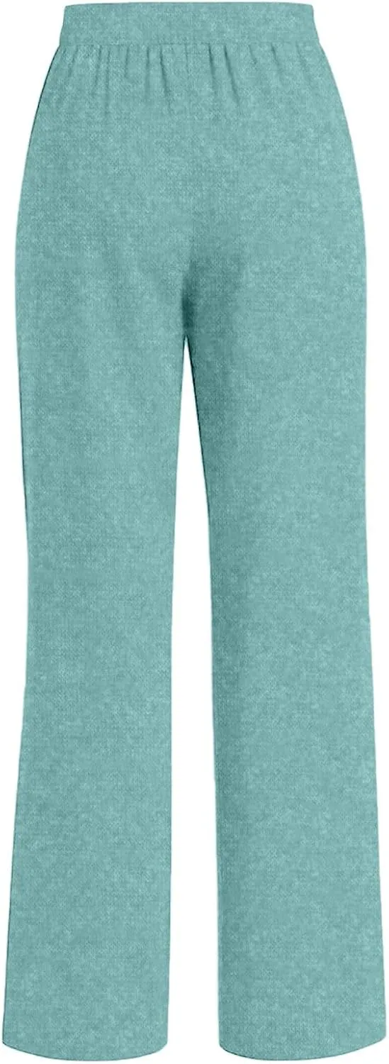 Xiaojmake Women's Wide Leg Striped Pajama Pants Casual Elastic Waist Linen Lounge Pants Stretch Loose Pajama Bottoms Trousers