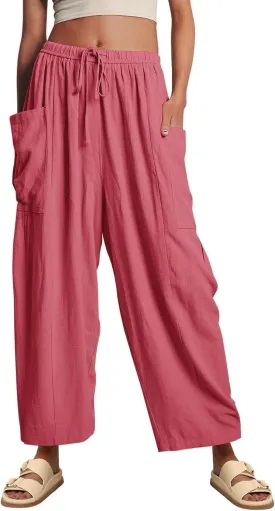 YKR Wide Leg Pants Woman Casual Loose Lightweigt Beach Palazzo Harem Pants Flowy Pants 2025