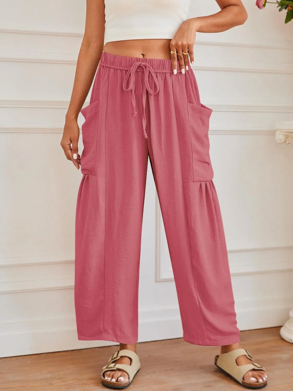 YKR Wide Leg Pants Woman Casual Loose Lightweigt Beach Palazzo Harem Pants Flowy Pants 2025