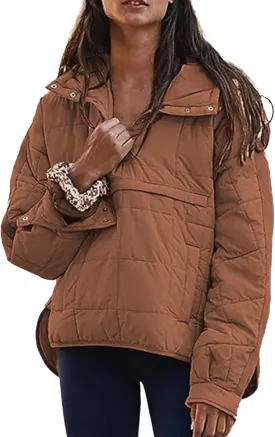 ZWRXW Womens Quilted Jacket Fall 2023 Lightweight Long Sleeve Casual Loose Button/Zipper Winter Coats Outwear with Pocket